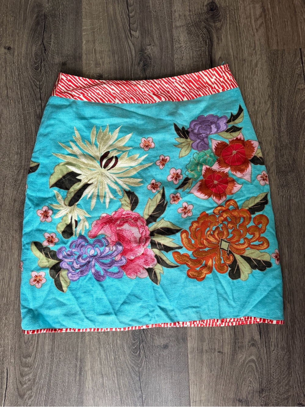 Etcetera Womens Linen Blend Floral Embroidered Skirt SZ 2